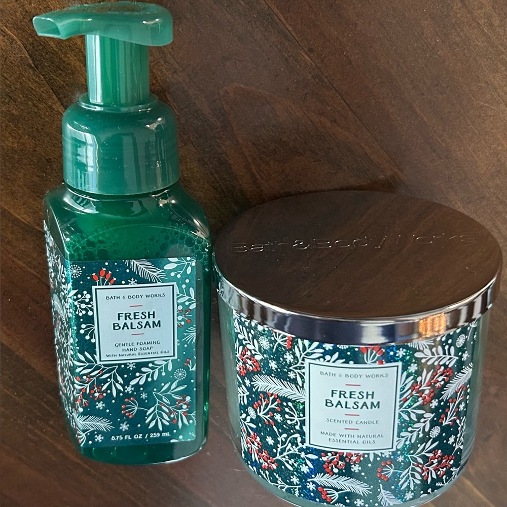 Bath and Body Works Fresh Balsam Large 3-Wick Candle + Hand Soap Set